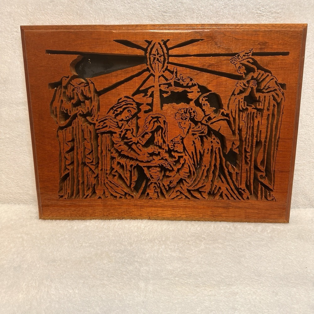 Nativity Artwork Large Wood Cut Out Laser Handmade Christmas Manger 24"x17"